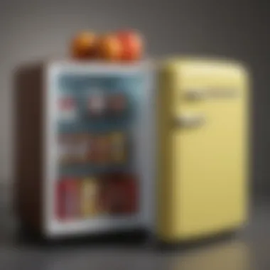 Close-up of the unique color and finish of a retro mini fridge