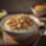 Bowl of cooked rice and chicken for dogs