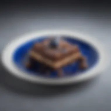 Artistic presentation of royal blue chocolate in a gourmet dish