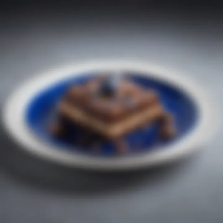 Artistic presentation of royal blue chocolate in a gourmet dish