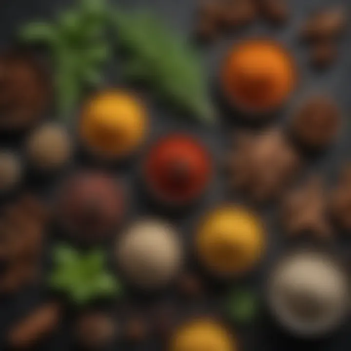 A close-up of aromatic herbs and spices, emphasizing flavor alternatives in cooking without salt