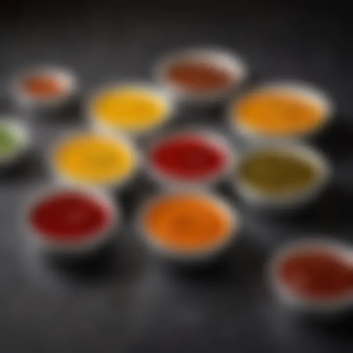 Colorful sauce cups filled with different sauces for a vibrant presentation