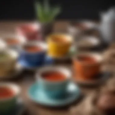 Elegant ceramic sauce cups in various colors arranged on a dining table