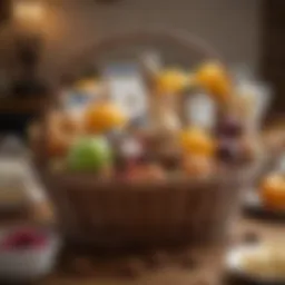 Elegant gift basket filled with gourmet food items