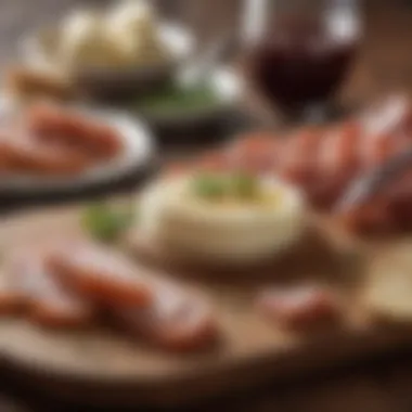 Smoked Mozzarella Elegance Smoked mozzarella displayed next to a charcuterie board.