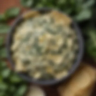 Fresh Ingredients for Spinach and Artichoke Dip A close-up of fresh spinach leaves and artichoke hearts arranged beautifully.
