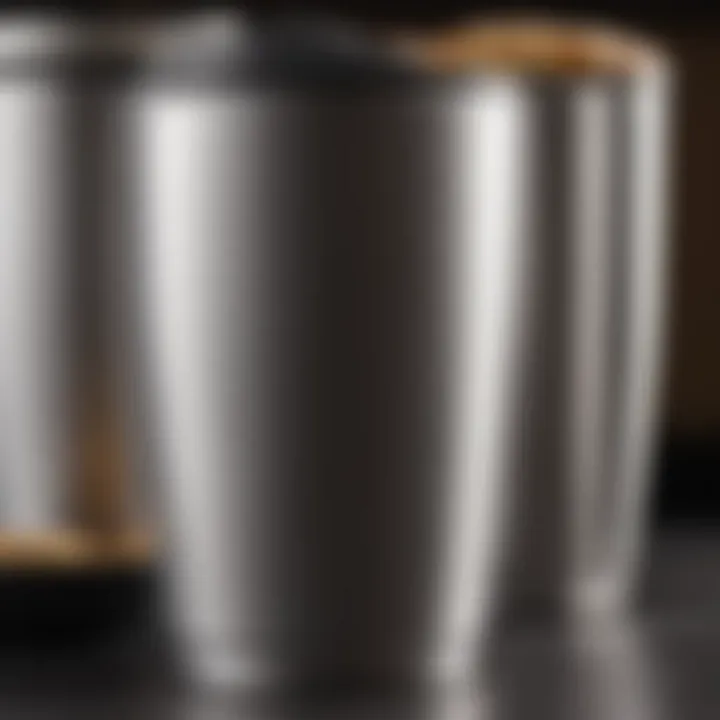 Close-up of a thermal travel mug made from stainless steel, highlighting its insulation properties