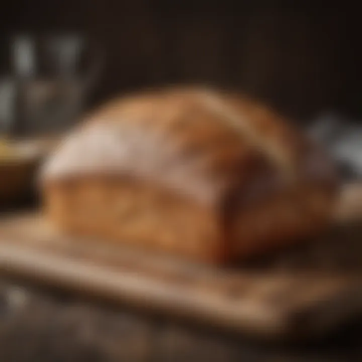 A beautifully scored loaf of sourdough bread on a wooden board