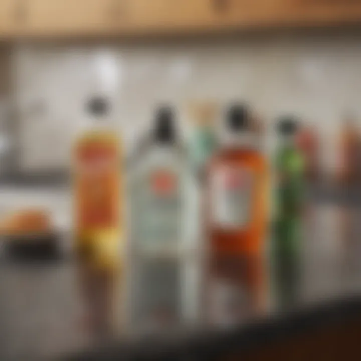 Various cleaning agents on a countertop ready for use