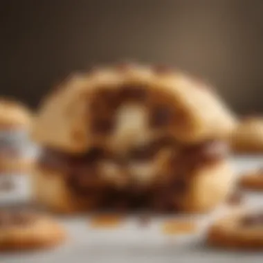 Close-up view of a freshly baked stuffed cookie revealing its decadent filling