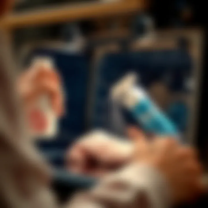 Close-up of a person applying cleaning solution to the oven door