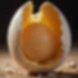Close-up of a cracked egg shell revealing the egg inside