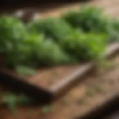 An assortment of vibrant fresh herbs displayed on a rustic wooden table