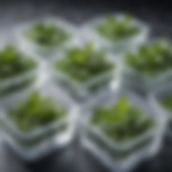 Fresh herbs frozen in ice cube trays, ready for use in culinary creations