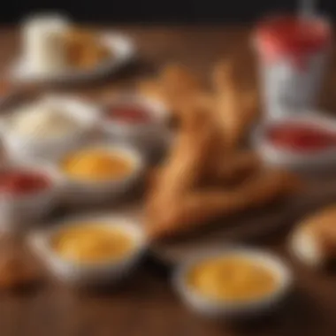 An array of KFC's tenders paired with various dipping sauces.