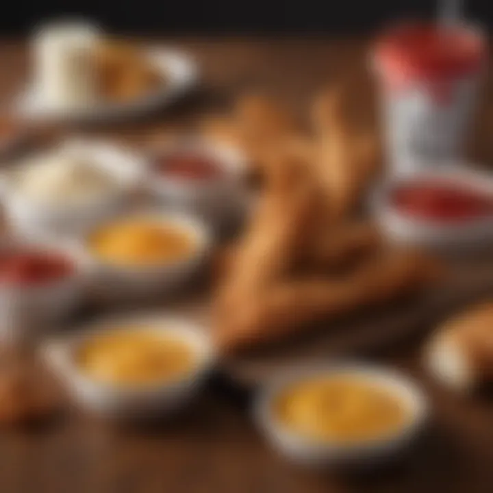 An array of KFC's tenders paired with various dipping sauces.