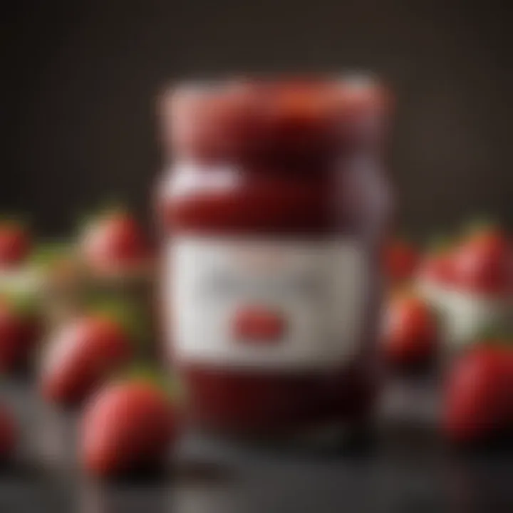 Close-up of a jar of artisanal strawberry jam showcasing rich texture