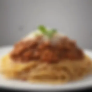 Elegant Plating of Spaghetti Bolognese An artful plating of spaghetti bolognese with a sprinkle of parmesan