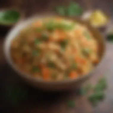 Vibrant Refried Rice A vibrant bowl of refried rice garnished with fresh herbs