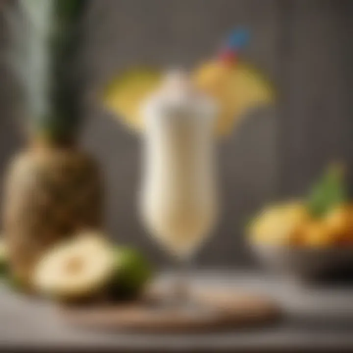 Artfully garnished pina colada cocktail