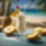 Vibrant frozen pina colada in a tropical setting