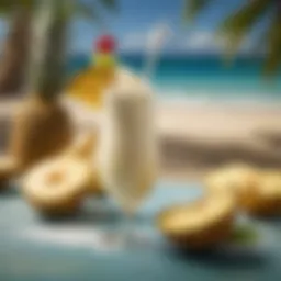 Vibrant frozen pina colada in a tropical setting