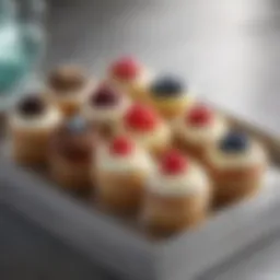 An elegant assortment of mini cupcakes in a decorative box.