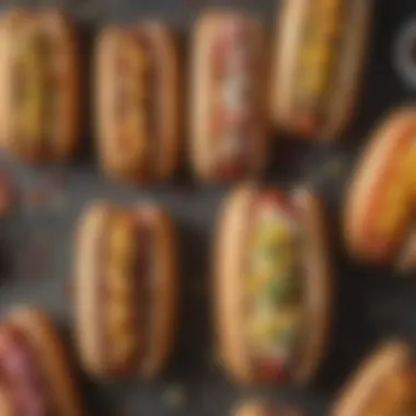 Gourmet Hotdogs with Toppings An array of gourmet hotdogs with various toppings