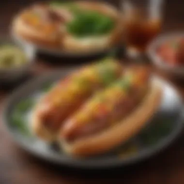 Plated Hotdogs with Garnish A close-up of hotdogs resting on a plate, garnished with herbs