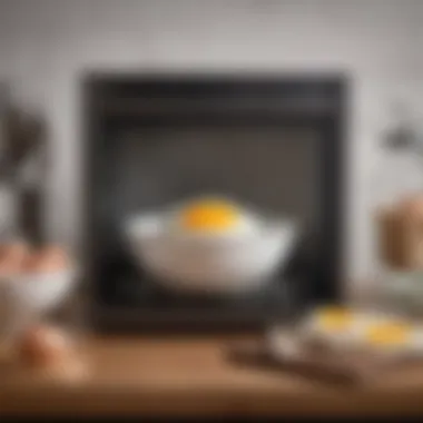 Microwave setup with a bowl of water and an egg ready to be cooked