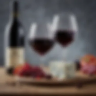 A close-up of a rich blue cheese paired with a bold red wine