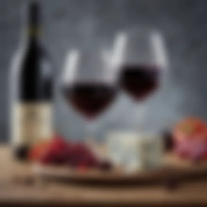 A close-up of a rich blue cheese paired with a bold red wine