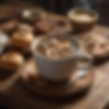 A beautifully crafted mug of shiitake mushroom coffee placed on a wooden table, reflecting a cozy ambiance.