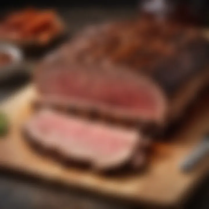 Cooked brisket on a cutting board, showcasing the final result of proper trimming.