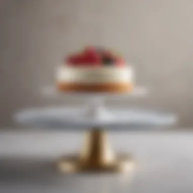 Elegant minimalistic cake stand showcasing a gourmet dessert