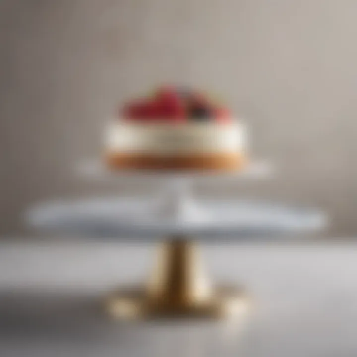 Elegant minimalistic cake stand showcasing a gourmet dessert