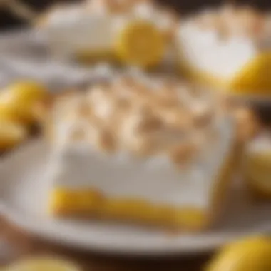 Close-up of a lemon meringue pie with fresh lemon slices