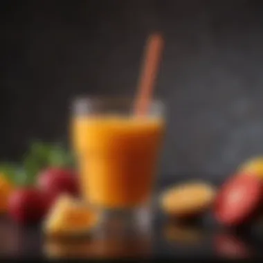 Freshly Made Juice A colorful glass filled with freshly made juice, highlighting its texture and freshness