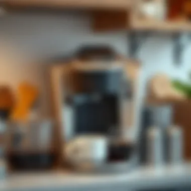 Efficient Coffee Station Setup Close-up of a well-organized coffee station featuring a Keurig machine and accessories.