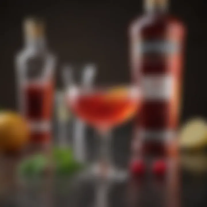 Ingredients showcased for a cosmopolitan cocktail