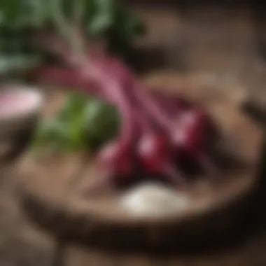 Fresh Beets and Horseradish Fresh beets and horseradish roots on a rustic wooden table