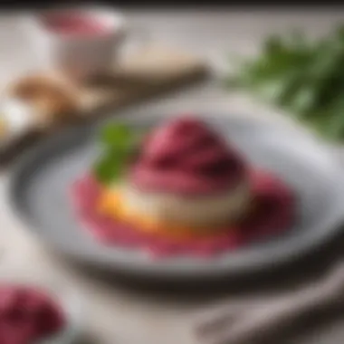 Gourmet Dish with Beet Horseradish Sauce A gourmet dish featuring beet horseradish sauce as an accent