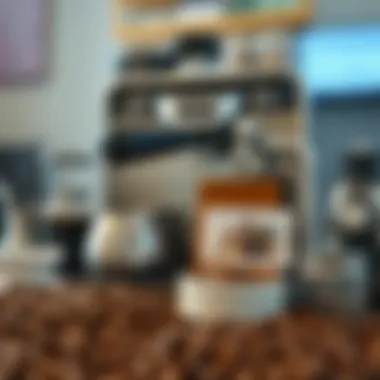 Coffee Beans and Accessories Various coffee beans and accessories next to espresso machine