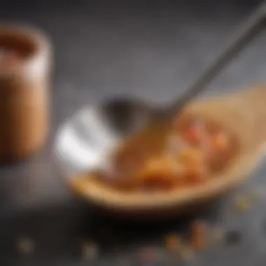 Slotted Spoon in Use Close-up of a slotted spoon in action