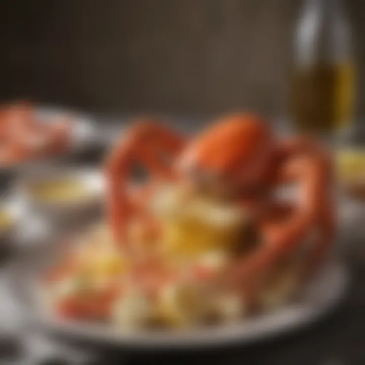 A gourmet plate showcasing crab legs elegantly served with butter.