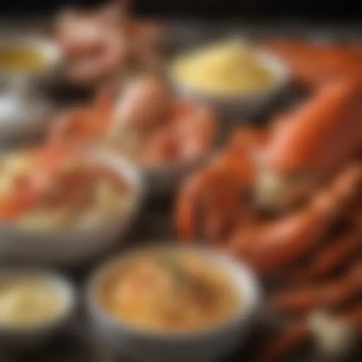 Various regional butter variations displayed alongside crab legs.