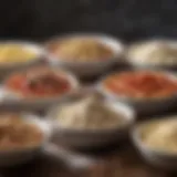 Different types of flour displayed in bowls