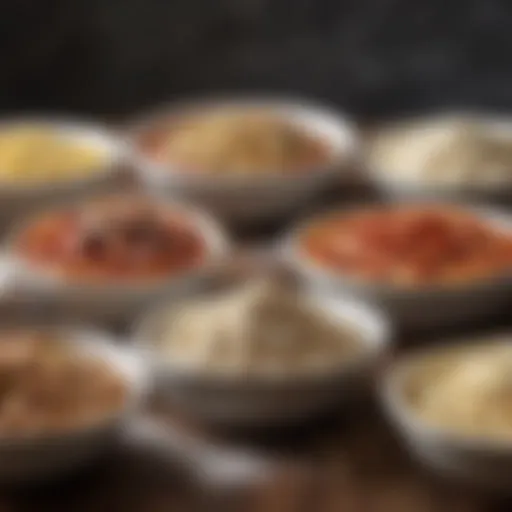 Different types of flour displayed in bowls