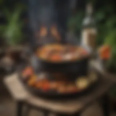 Brazier Pan and Seasonal Ingredients for Outdoor Feasts Seasonal ingredients displayed next to a brazier pan for outdoor cooking