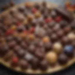 A beautifully arranged platter of artisanal French chocolates showcasing intricate designs.